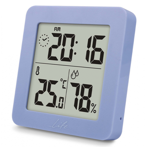 LIFE SUPERHERO Ψηφιακό θερμόμετρο και υγρόμετρο εσωτερικού χώρου με ρολόι,σε σιέλ απόχρωση